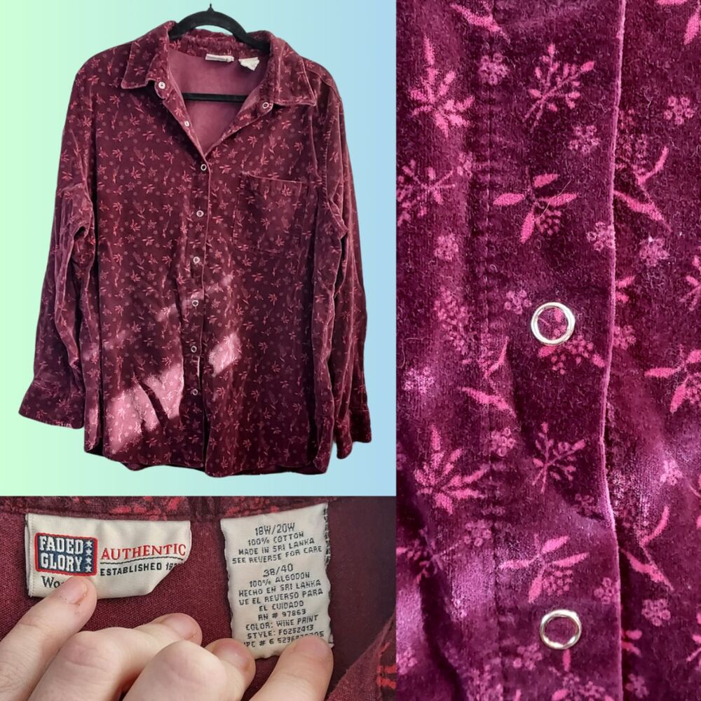 Vintage Plus 100% Cotton Velvet Button Down